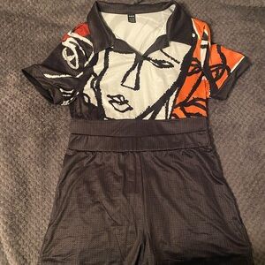 Black and orange short sleeve romper